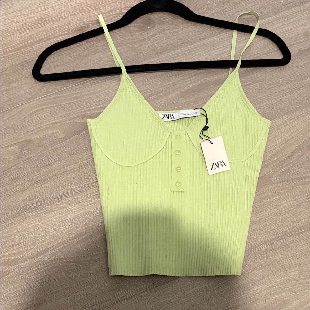 Zara Women's Light Green Ribbed Camisole - Picture 3 of 5